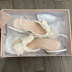 Loeffler Randall camellia Bow High Heel Sandals pearl Size 7 Color White